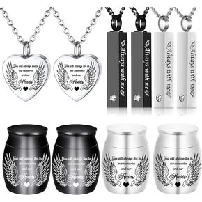 weikui 10Pcs Urn Necklace for Ashes Cremation Jewelry Heart Necklace Stainless Steel Urns Memorial Locket Vertical Bar Crystal Ashes Sharing Keepsake Urns Memorial Ashes Holder