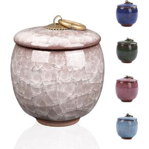 Small Urns for Human Ashes Keepsake, Ceramic Ice Crack Memorial Keepsake Cremation Urns Token Urns Mini Sharing Funeral Urns with Black Premium Box,Blue