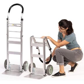 Fully Assembled Foldable Hand Truck with 8" Mold-On Rubber Wheels – Horizontal Loop Handle. 500 Lb. Capacity Dolly for Travel, Moving and Office Use | 14 X 7.5 Extruded Aluminum Nose Plate