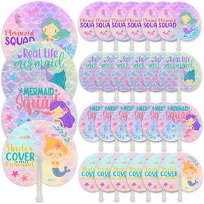 24Pcs Mermaid Folding Handheld Fans Mermaid Party Favors for Girls Mermaid Birthday Party Under The Sea Party Gifts(Mermaid)