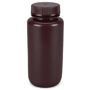 Globe Scientific, Diamond Essentials Bottle, Wide Mouth, Round, Amber HDPE with Amber PP Closure, 500mL, Bulk Packed with Bottles and Caps Bagged Separately, 125/Case, 7510500AMBKS