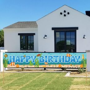 Sea Animals Banner Under the Sea Happy Birthday Banner Marine Creature Sea Ocean Animal s Themed Backdrop Decor Decorations for Boys Girls 1st Birthday Party Baby Shower Supplies Background Favors