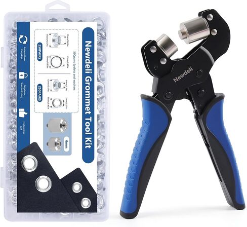 Newdeli Desktop Grommet Tool Kit- 3/8 inch Hand Press Grommet Plier with 1/4 inch Grommet Die and 500 Pairs 3/8" 1/4" Metal Eyelets and Grommets for Fabric Tarps Leather- 10mm 6mm Punch Eyelet Tool in Saudi Arabia