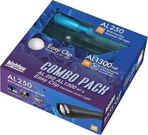 مجموعة Bigblue AL1300WP & AL250 Dive Light Combo مع مشبك قوس قزح - 450 عرضًا - 1300 ضيقًا in Kuwait