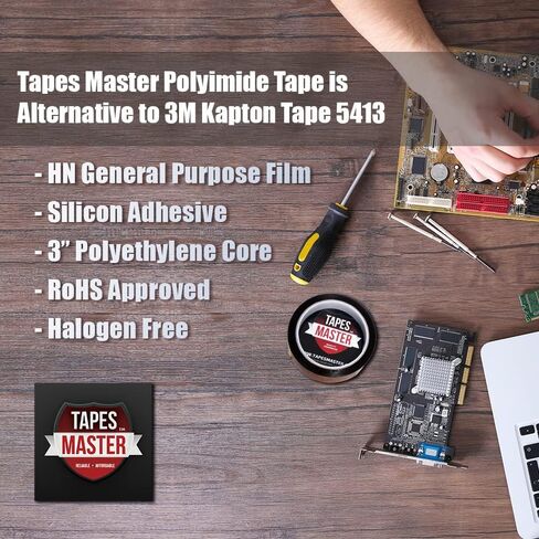 Tapes Master 3" x 36 Yds 2 Mil Polyimide High Temperature Heat Resistant Thermal Electrical Insulation Tape with Silicone Adhesive 3" Core, No Residue in Saudi Arabia