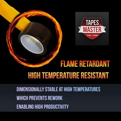 Tapes Master 3" x 36 Yds 2 Mil Polyimide High Temperature Heat Resistant Thermal Electrical Insulation Tape with Silicone Adhesive 3" Core, No Residue in Saudi Arabia