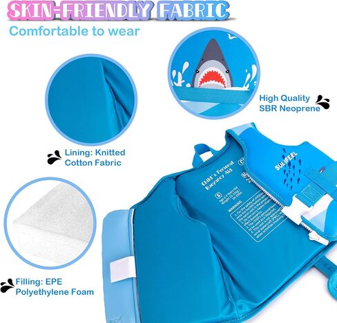 SULIFEEL Kids Swim Vest Toddler Floaties for 20-45 lbs Boys Girls, Toddler Swimming Jacket with Adjustable Safety Strap, Easy On and Off Swimming Aid for Age 2-6 Years Learn to Swim in Saudi Arabia