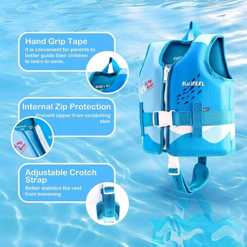 SULIFEEL Kids Swim Vest Toddler Floaties for 20-45 lbs Boys Girls, Toddler Swimming Jacket with Adjustable Safety Strap, Easy On and Off Swimming Aid for Age 2-6 Years Learn to Swim in Saudi Arabia