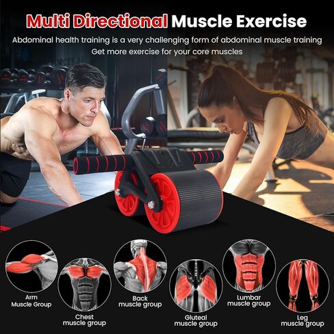 عجلة آب رولر، معدات تمرين عضلات البطن لتدريب القوة في البطن والعضلات الأساسية، عجلات تمرين للجيم المنزلي، مع ملحقات وسادة الركبة (أسود وأحمر) in Kuwait