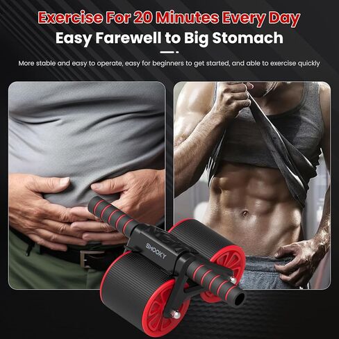 عجلة آب رولر، معدات تمرين عضلات البطن لتدريب القوة في البطن والعضلات الأساسية، عجلات تمرين للجيم المنزلي، مع ملحقات وسادة الركبة (أسود وأحمر) in Kuwait