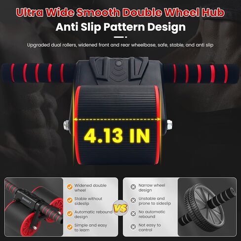 عجلة آب رولر، معدات تمرين عضلات البطن لتدريب القوة في البطن والعضلات الأساسية، عجلات تمرين للجيم المنزلي، مع ملحقات وسادة الركبة (أسود وأحمر) in Kuwait