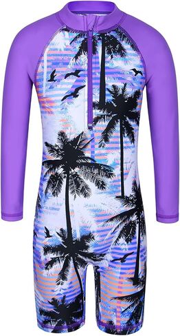 TFJH E 1PCS Long Sleeve Girls Bathing UPF 50+ Rash Guard Suits Swimsuts Zip 3-14Y in Saudi Arabia