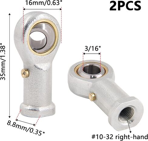 Rod End Bearings 3/16 Inch, Bore Pre-Lubricated Bearings #10-32 Female Thread Right Hand, 2-Pack, PHSB63 in Saudi Arabia