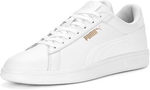 PUMA Men's Smash 3.0 Leather Sneaker, White White Gold, 7.5 in Saudi Arabia