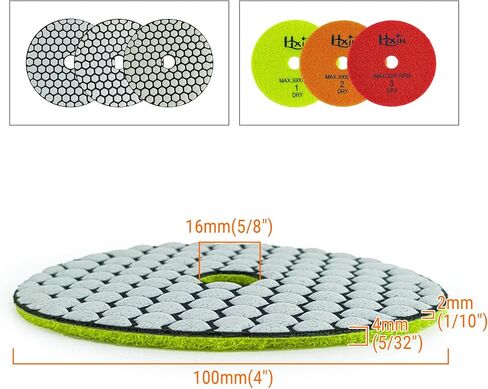 Diamond Polishing Pads 4inch 100mm 3-Steps PRO for Dry Buffing on Granite Marble Stone Concrete Tile Ceramic Floor Smoothing renovate Removing Marks with Nylon Backing (3pcs, Mixed Steps) in Saudi Arabia