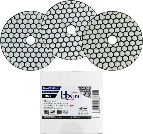 Diamond Polishing Pads 4inch 100mm 3-Steps PRO for Dry Buffing on Granite Marble Stone Concrete Tile Ceramic Floor Smoothing renovate Removing Marks with Nylon Backing (3pcs, Mixed Steps) in Saudi Arabia