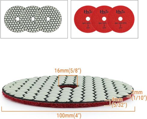 Diamond Polishing Pads 4inch 100mm 3-Steps PRO for Dry Buffing on Granite Marble Stone Concrete Tile Ceramic Floor Smoothing renovate Removing Marks with Nylon Backing (3pcs, Mixed Steps) in Saudi Arabia
