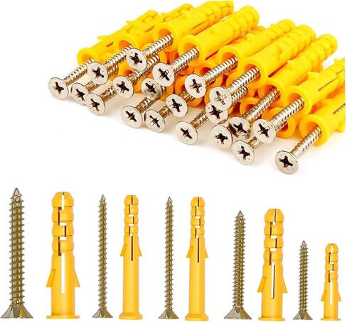 Drywall Anchors and Screws, 260pcs(130set) Plastic Wall Anchors,Flat Head Screws kit, 5 Size Ribbed Anchors, Self-Tapping Screws assortment kit for Hanging,Household,Christmas Decor in Saudi Arabia