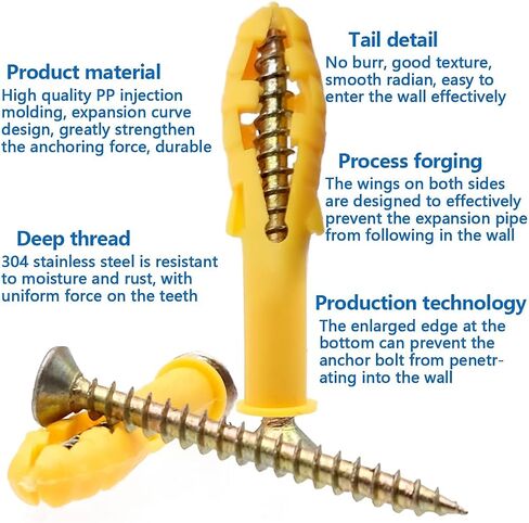 Drywall Anchors and Screws, 260pcs(130set) Plastic Wall Anchors,Flat Head Screws kit, 5 Size Ribbed Anchors, Self-Tapping Screws assortment kit for Hanging,Household,Christmas Decor in Saudi Arabia