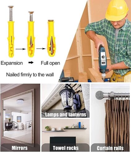 Drywall Anchors and Screws, 260pcs(130set) Plastic Wall Anchors,Flat Head Screws kit, 5 Size Ribbed Anchors, Self-Tapping Screws assortment kit for Hanging,Household,Christmas Decor in Saudi Arabia