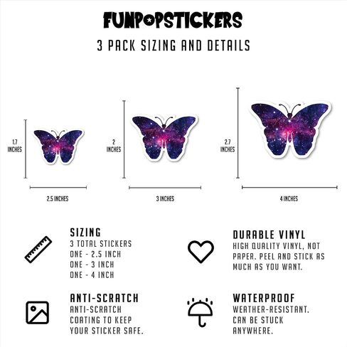 Butterfly Sticker Galaxy Stickers - 3 Pack - Set of 2.5, 3 and 4 Inch Vinyl Laptop Stickers - for Laptop, Phone, Water Bottle, Car & More Decal (3 Pack) S1243-3Pack in Saudi Arabia