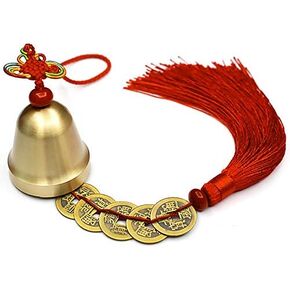 Good Luck Hanging Bell Door Opening Bell Chinese Feng Shui Bell with 5 Coins for Wealth and Healthy Car Home Hanging Pendant Wind Chime