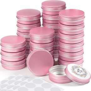 2 oz 72 pcs Metal Round Tins Aluminum Tin Cans Salve Tins Containers with Screw Lid 20 Sheets Stickers for Salve Spice Candies Balms Candles (Gold)