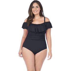 La Blanca Women's Island Goddess Off Shoulder Ruffle One Piece Swimsuit