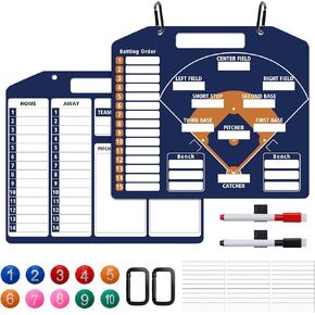 Magnetic Baseball Coach Clipboard, Double-Sided Dry Erase Baseball Lineup Board for Softball Dugout Board Baseball Coaching Board with 30 Lineup Card/ 10 Magnet/2 Marker/2 Hook