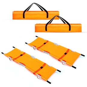 2 Pcs Folding Medical Emergency Stretcher, Portable Aluminum Alloy Ambulance Stretcher with Heavy-Duty Handles, Straps, and Carrying Case for Secure Patient Transport - Orange in Kuwait