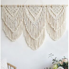 Achart Large Macrame Wall Hanging - Boho Tapestry Macrame Wall Decor Art- Chic Bohemian Handmade Woven Tapestry Home Decoration for Bedroom Living Room Wedding Party (Wood Bead)