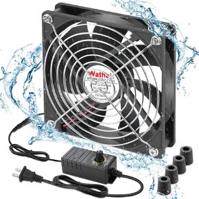 Wathai 120mm x 25mm Waterproof Small Box Fan IP67 12V Computer Fan with AC Plug Speed Controller 110v 120v 220v 240v for Biltong Box, Aquarium, Greenhouse Cooling