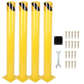 Bollards Post, 4 PCS-42"x4.5"Safety Post, Bright yellow Powder Coat Pipe Steel Safety Barrier for Traffic Guidance, Road Partition, Protect Public Property
