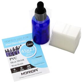 MORIDA 300 pcs 45x23 mm Shrink Bands Clear Perforated Heat Shrink Wrap Sealer for 1oz Glass Bottle Cap Fits 3/4" to 1" Diameter