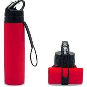 Olympians Premium Collapsible Silicone Water Bottle 20 oz, Leak-Proof & BPA-Free, Foldable Travel Bottles for Gym, Crossfit, Hiking, Travel, Sports (Red)