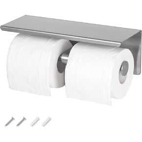 Toilet Paper Holder with Shelf,Double Brushed Nickel Toilet Tissue Holder,304 Stainless Steel Commercial Toilet Dual Roll Holder Wall Mounted for Bathroom,Toilet Paper Dispenser