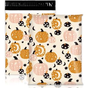 100Pcs Fall Poly Mailers 10 x 13 Inch Orange Pink Pumpkin Packaging Bags Waterproof Self Seal Mailing Envelope Bags for Autumn Small Business Packing Moving
