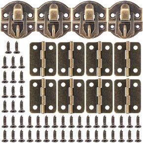 Nuorest 12 pcs Hasp Latch and Hinges, Antique Latch Lock and Hingers Set, Brass Jewelry Box Hinges, Cyan Antique Jewelry Box Hinges, Retro Vintage Style Hinges for DIY Wooden Box