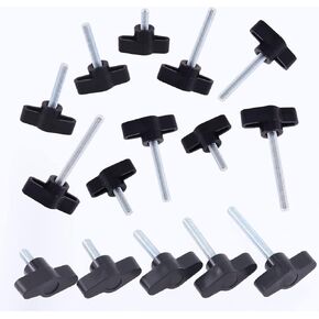 Swpeet 35Pcs 5 Sizes M6 Zinc Plated Thumb Screw Three Prong Clamping Black Tee Wing Plastic Knob Kit, Standard Coarse Thread Thumb Screw for Quick Remove Screws Clamping Screws