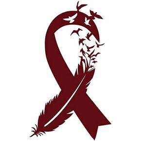 Bird Feather Multiple Myeloma Cancer Ribbon Decal |Burgundy | Made in USA by Foxtail Decals | for Car Windows, Tablets, Laptops, Water Bottles, etc. | 2.6 x 4.5 inch