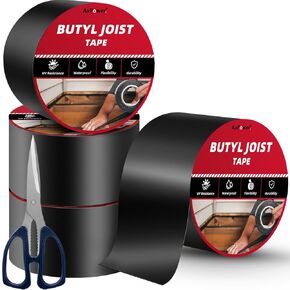 4 Rolls Joist Tape for Decking 4" x 50', Weather-Resistant Butyl Deck Joist Tape, Waterproof and Anti-Corrosion Deck Tape, Self Adhesive Deck Flashing Tape for Wood Decks Beams Roof (4 inch x 50 feet)