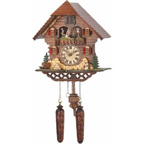 Trenkle Quartz Cuckoo Clock Black Forest House with Music, Turning Dancers TU 469 QMT HZZG