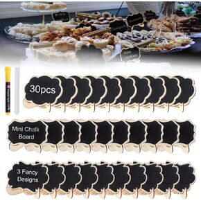 30 Pack Chalkboard Signs Food Labels for Party Buffet, Wooden Blackboards with Easel Stand, Place Cards, Table Numbers, Message Board with 2 Chalk for Weddings, Parties, Event Decoration