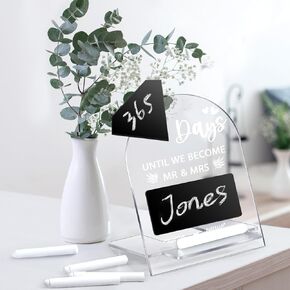 Acrylic Wedding Countdown Chalkboard Calendar with Holder 6.25" x 4.75" Engagement Gifts for Couple Newly Engaged Wedding Countdown Calendar with 10 Crayons Bridal Shower Decoration Gifts