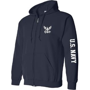 zerogravitee U.S. Navy White Sleeve Print Full-Zip Hooded Sweatshirt