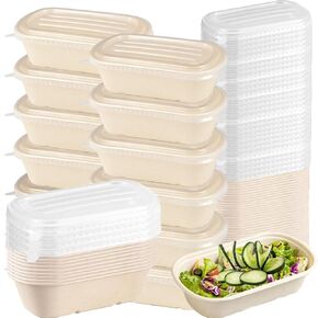 50 Pack 23 oz Compostable Take Out Food Containers with PP Lid, Biodegradable Bagasse Paper Bowls Disposable Cardboard Meal Prep Containers Soup Serving Bowls for Leftovers, Salad