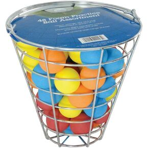 Intech 48 Multi-Color Foam Golf Balls with Metal Range Basket, Soft Limited Flight Practice Golf Balls for Backyard or Indoor Use
