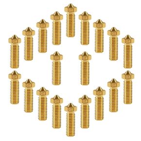 20pcs V6 Volcano Brass Nozzle Extra Extruder Nozzles 0.4mm M6 1.75mm Filament for 3D Printer Part (0.4mm)