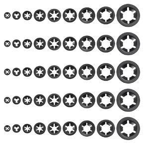 uxcell 265Pcs Internal Tooth Starlock Washers Assortment Kit, 65Mn Tooth Locking Ring Washers Quick Speed Star Nut Locking Fastener, 9 Size, Black