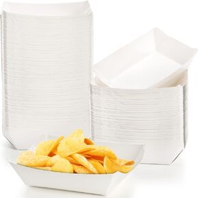 DEAYOU 250 Pack Small Paper Food Boats, 1/2 LB White Paper Food Tray, Disposable Paperboard Serving Basket for Nacho Fries, Greaseproof Fast Food Snack Holder Container for Party, Concession Stand